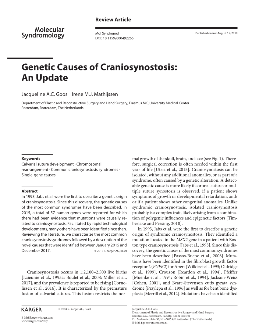 PDF) Genetic Causes of Craniosynostosis An Update picture