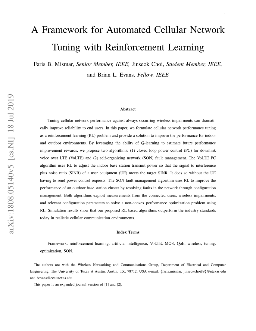 (PDF) A Framework for Automated Cellular Network Tuning With Reinforcement Learning