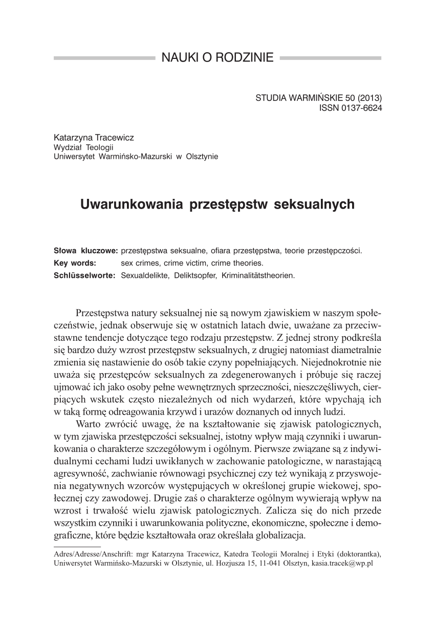 Pdf Uwarunkowania Przestępstw Seksualnych 8597