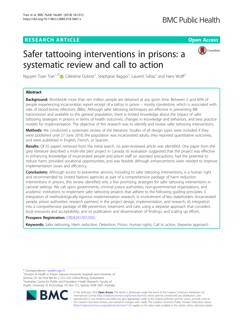 (PDF) Safer tattooing interventions in prisons: A systematic review and  call to action