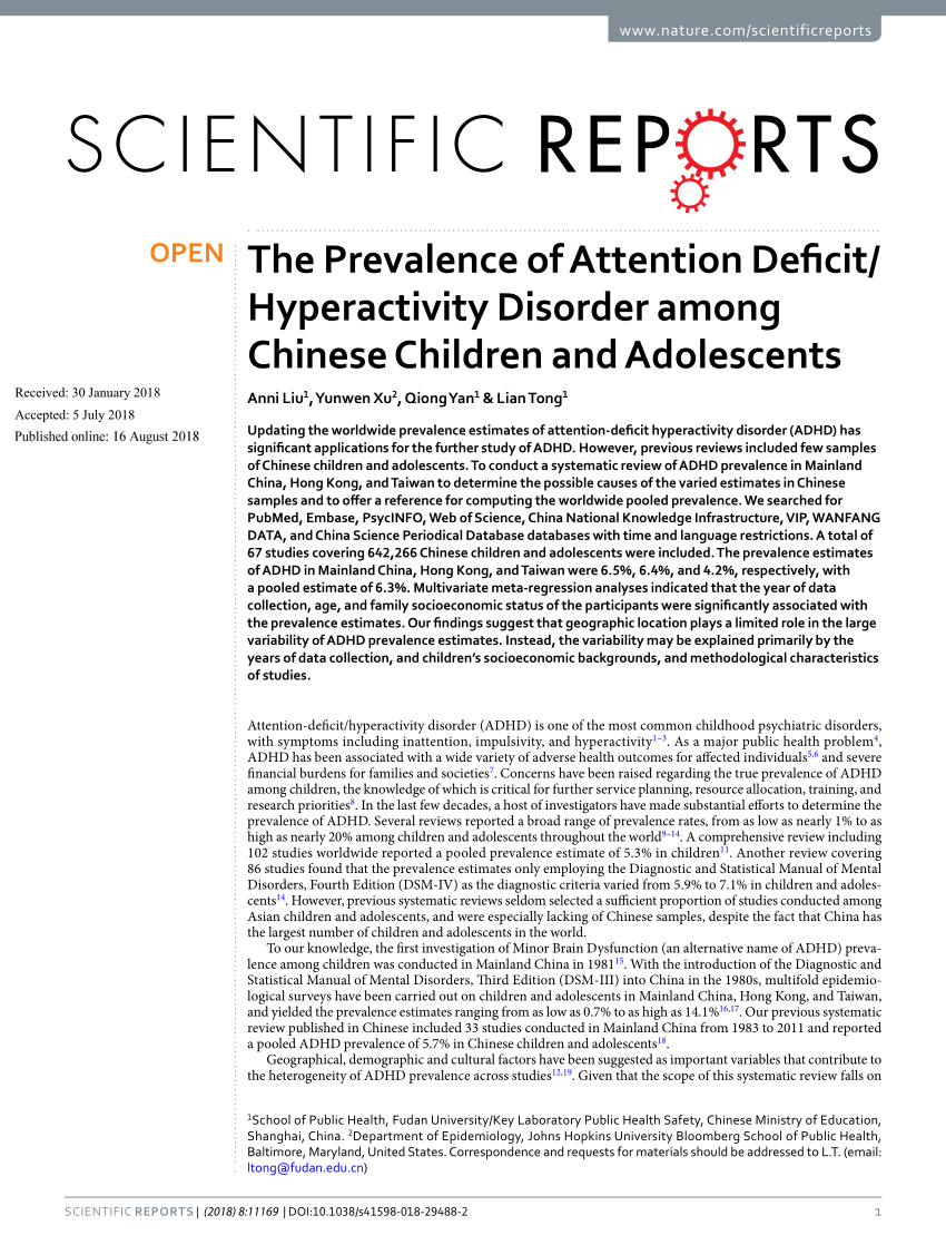 Pdf The Prevalence Of Attention Deficit Hyperactivity Disorder Among Chinese Children And Adolescents