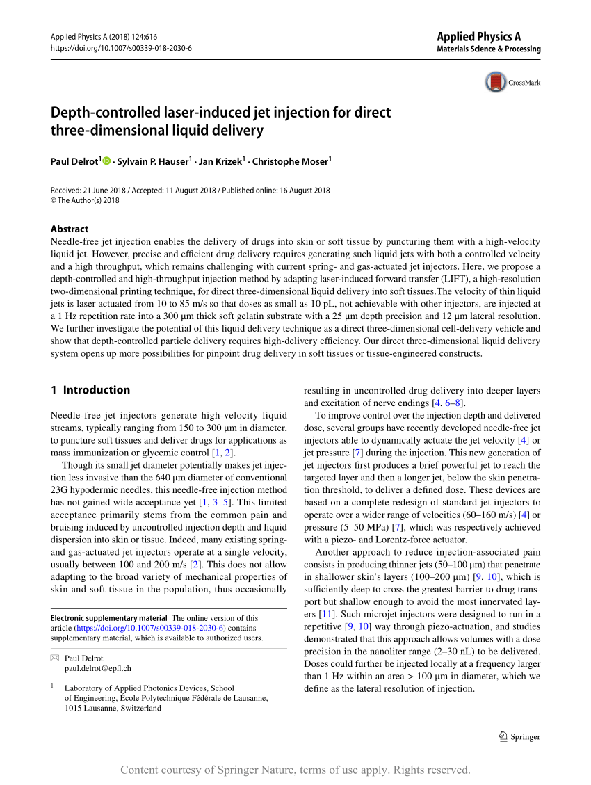 Pdf Depth Controlled Laser Induced Jet Injection For Direct Three