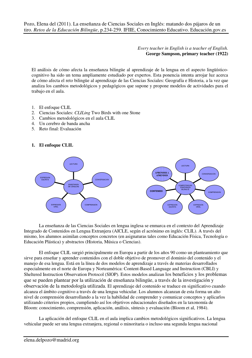 Pdf La Ensenanza De Ciencias Sociales En Ingles Matando Dos Pajaros De Un Tiro Retos De La Educacion Bilingue