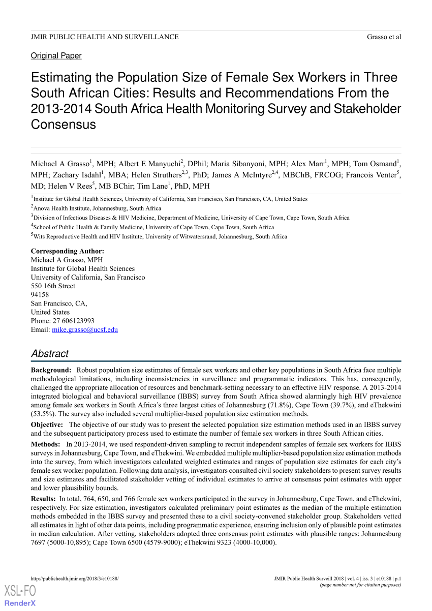 PDF Estimating the Population Size of Female Sex Workers in Three  