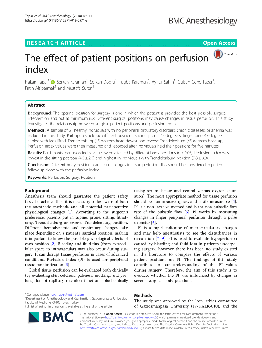 Pdf The Effect Of Patient Positions On Perfusion Index