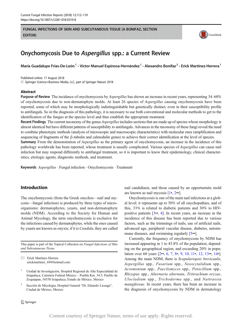 Onychomycosis Due To Aspergillus Spp A Current Review Request Pdf