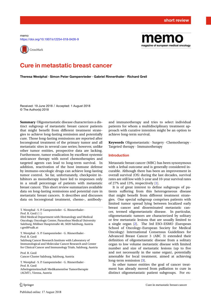 (PDF) Cure in metastatic breast cancer