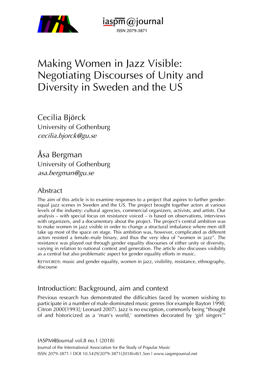 PDF) Making Women in Jazz Visible: Negotiating Discourses of Unity ...