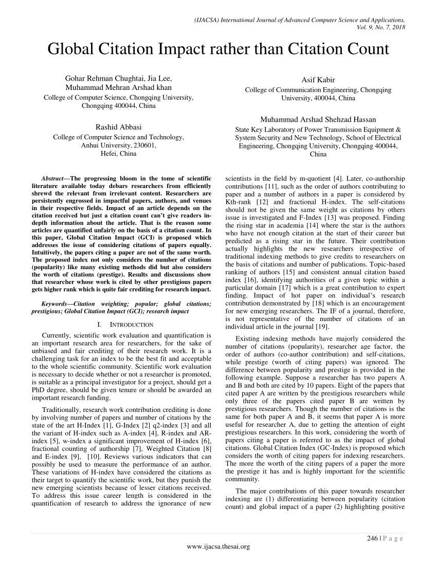 Pdf Global Citation Impact Rather Than Citation Count