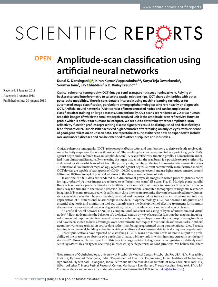 Pdf Amplitude Scan Classification Using Artificial Neural Networks