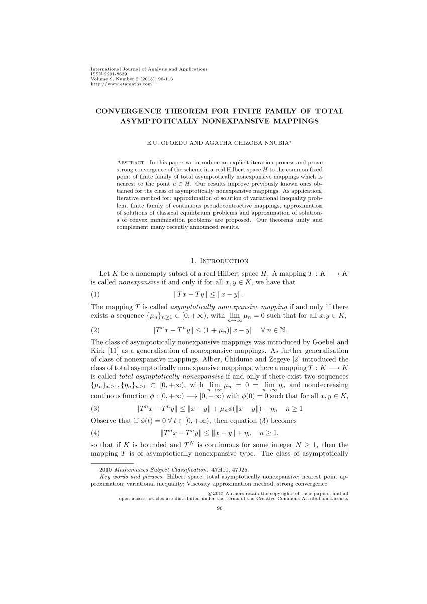 Pdf Strong Convergence Theorem For Finite Family Of Total Asymptotically Nonexpansive Mappings
