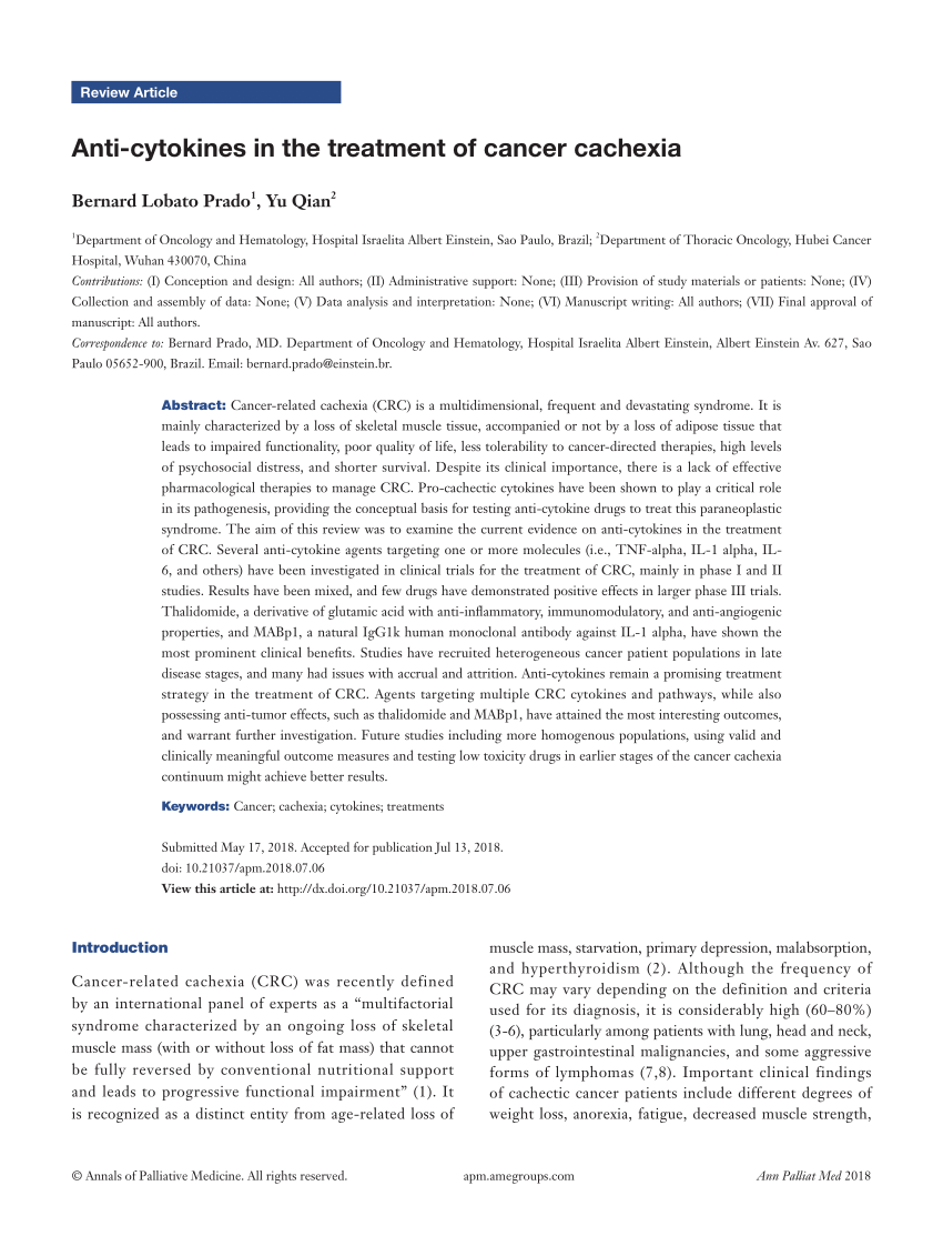 (PDF) Anti-cytokines in the treatment of cancer cachexia