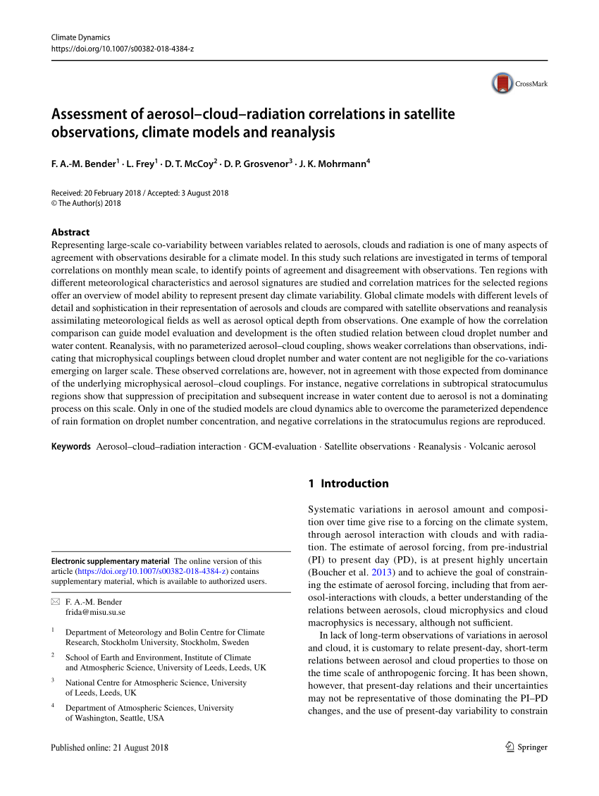 PDF) Assessment of aerosol–cloud–radiation correlations in 