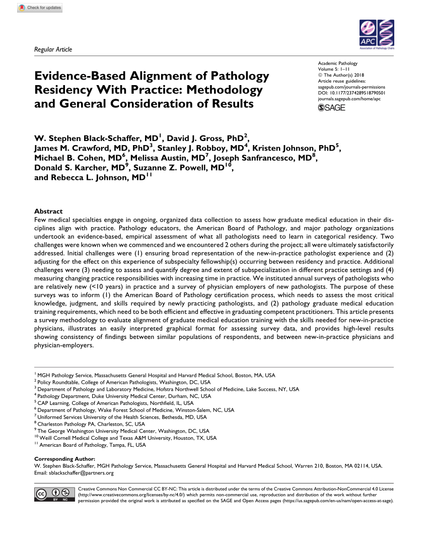 Pdf Evidence Based Alignment Of Pathology Residency With Practice Methodology And General Consideration Of Results