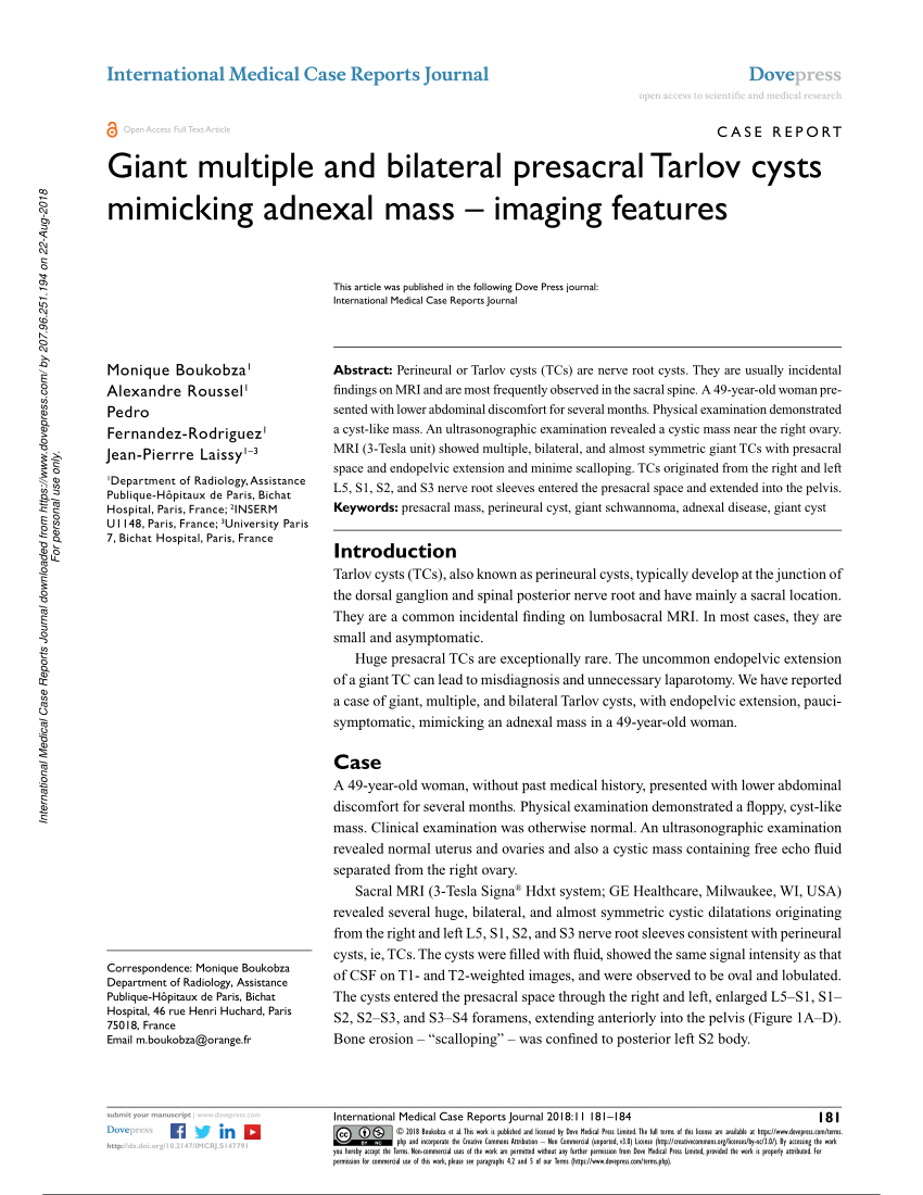 Pdf Giant Multiple And Bilateral Presacral Tarlov Cysts Mimicking Adnexal Mass Imaging Features 8970