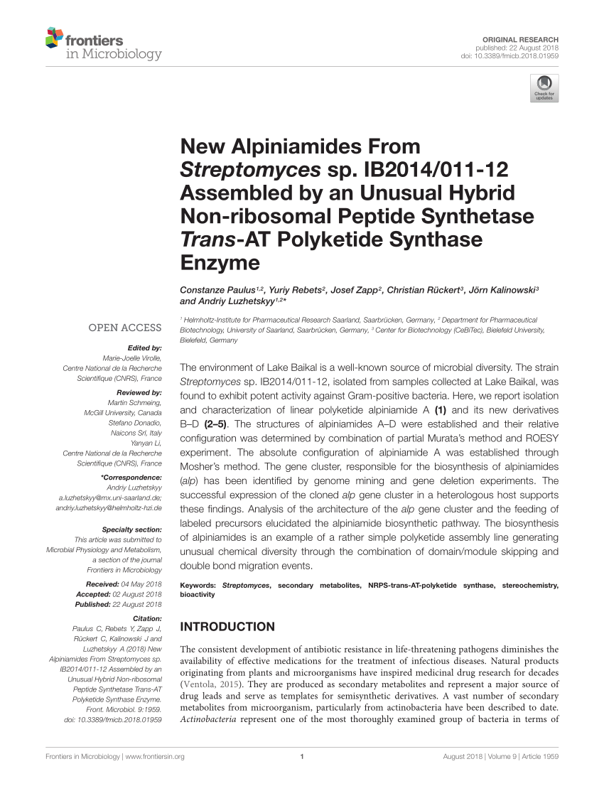 PDF) New Alpiniamides From Streptomyces sp. IB2014/011-12 ...