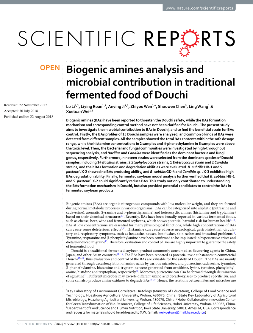 Pdf Biogenic Amines Analysis And Microbial Contribution In Traditional Fermented Food Of Douchi
