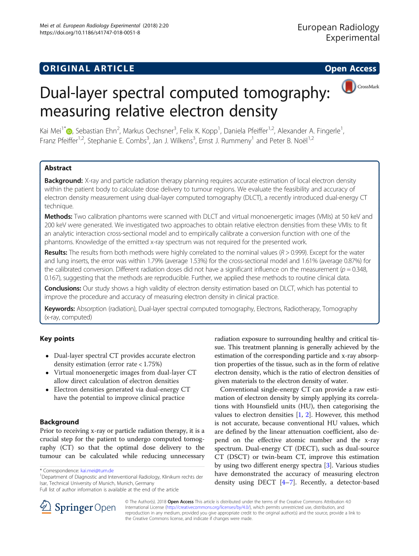 Pdf Dual Layer Spectral Computed Tomography Measuring Relative Electron Density