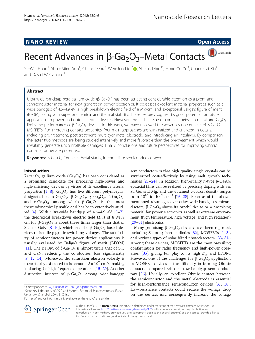 PDF) Recent Advances in β-Ga2O3–Metal Contacts