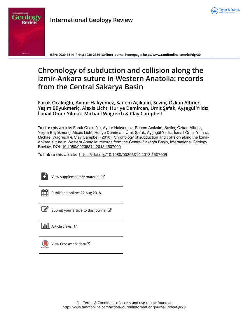 PDF) Chronology of subduction and collision along the İzmir-Ankara suture  in Western Anatolia: records from the Central Sakarya Basin