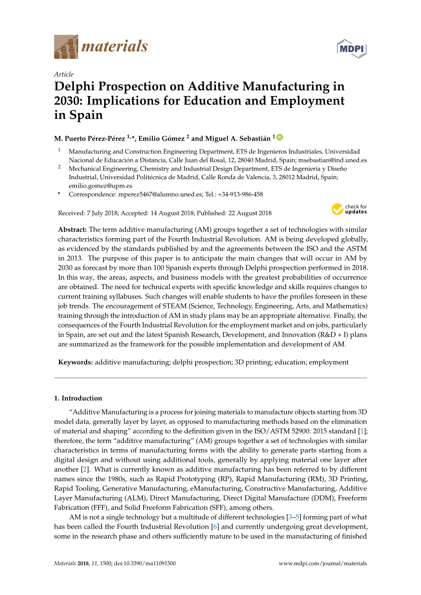Pdf Delphi Prospection On Additive Manufacturing In 30 Implications For Education And Employment In Spain