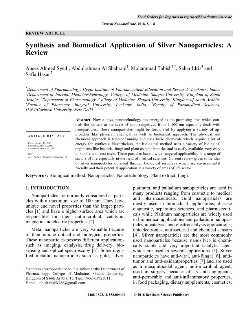 silver nanoparticles literature review