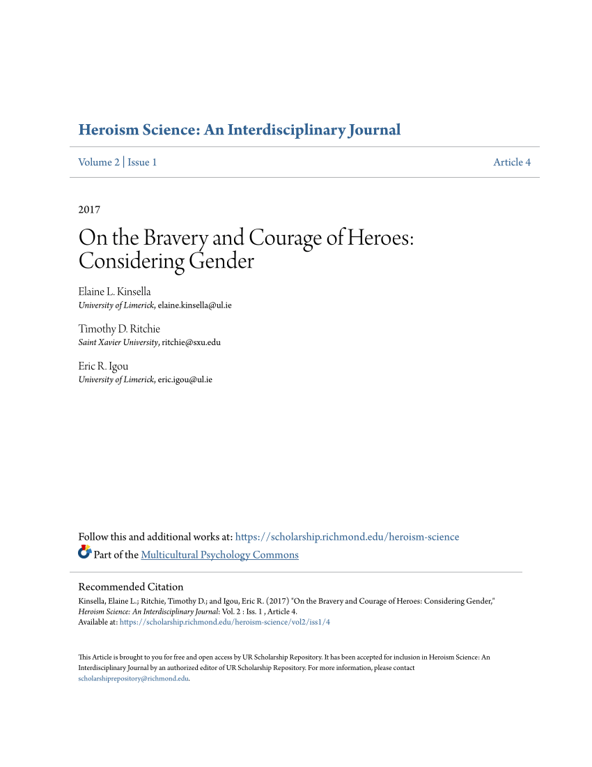 Pdf On The Bravery And Courage Of Heroes Considering Gender