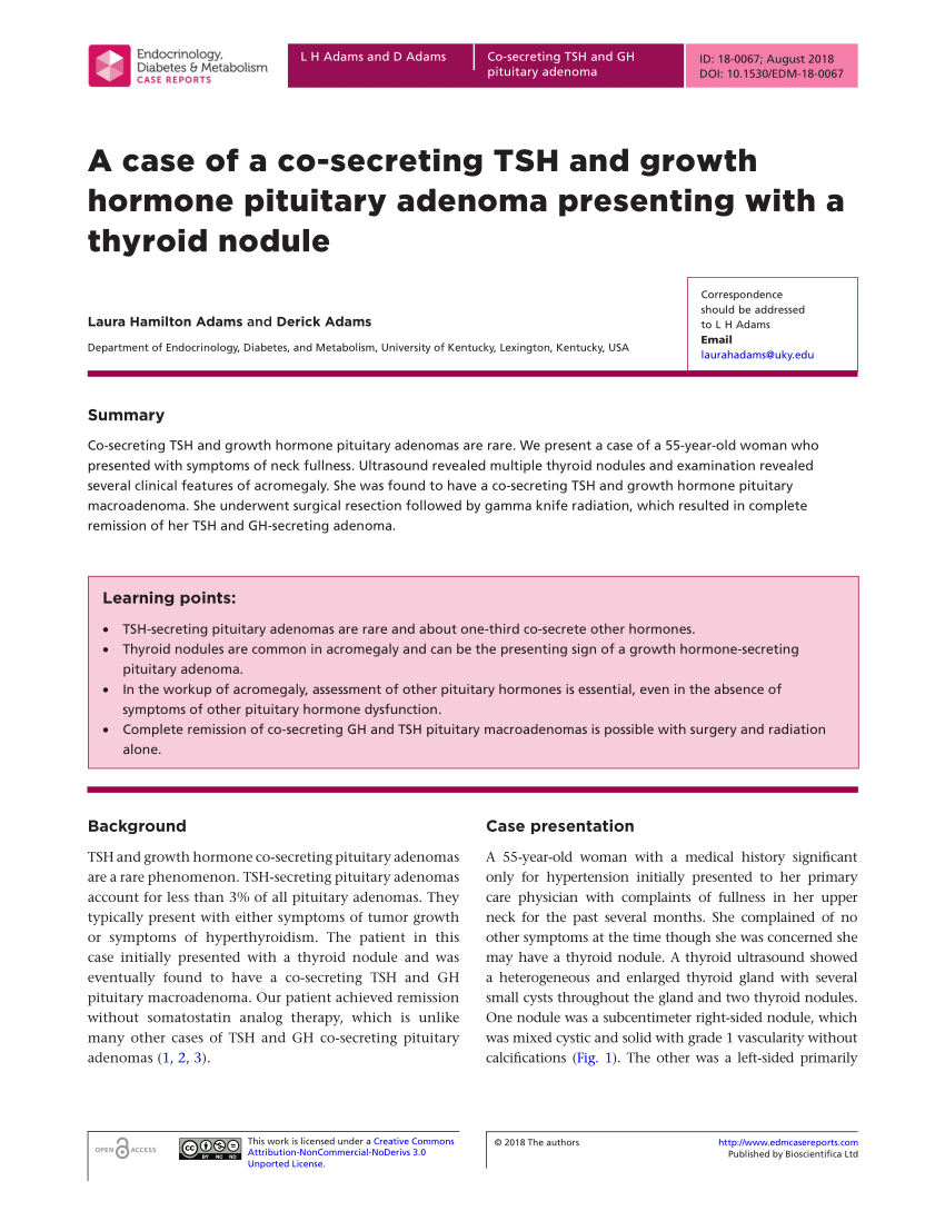 Pdf A Case Of A Co Secreting Tsh And Growth Hormone Pituitary Adenoma Presenting With A 8957