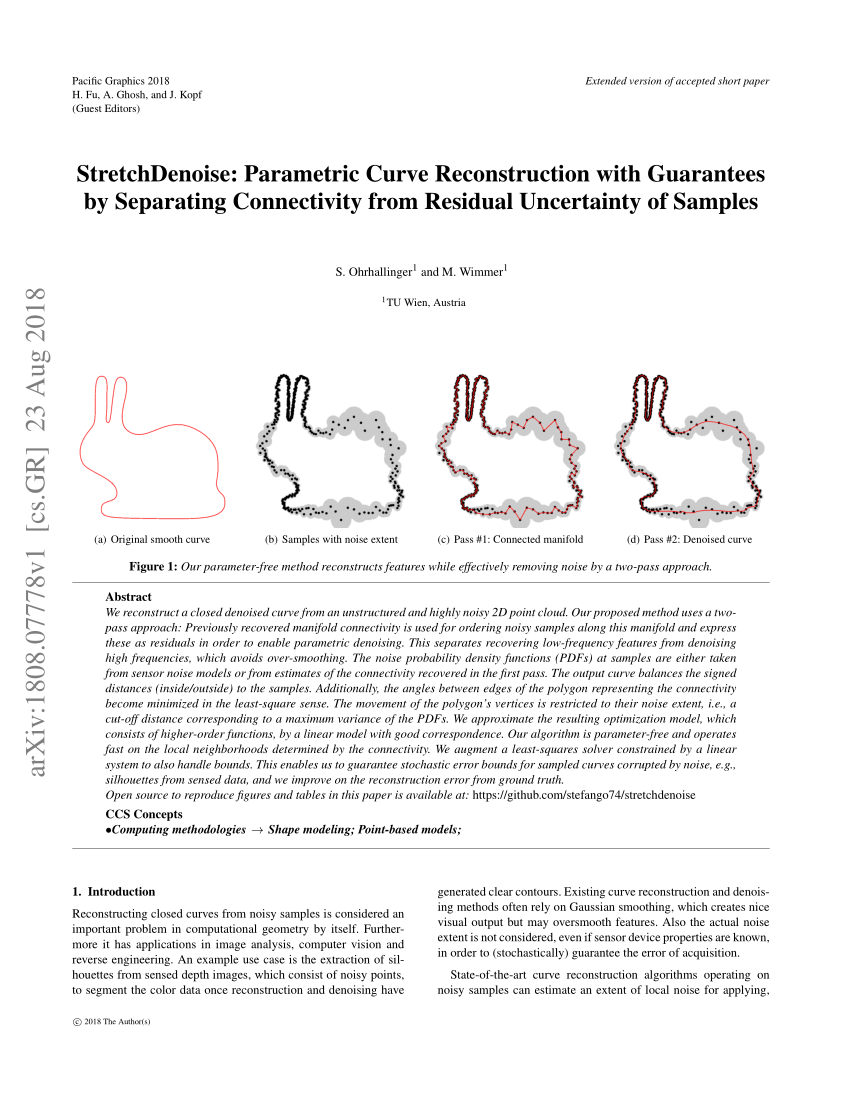 Pdf Stretchdenoise Parametric Curve Reconstruction With Guarantees By Separating Connectivity From Residual Uncertainty Of Samples