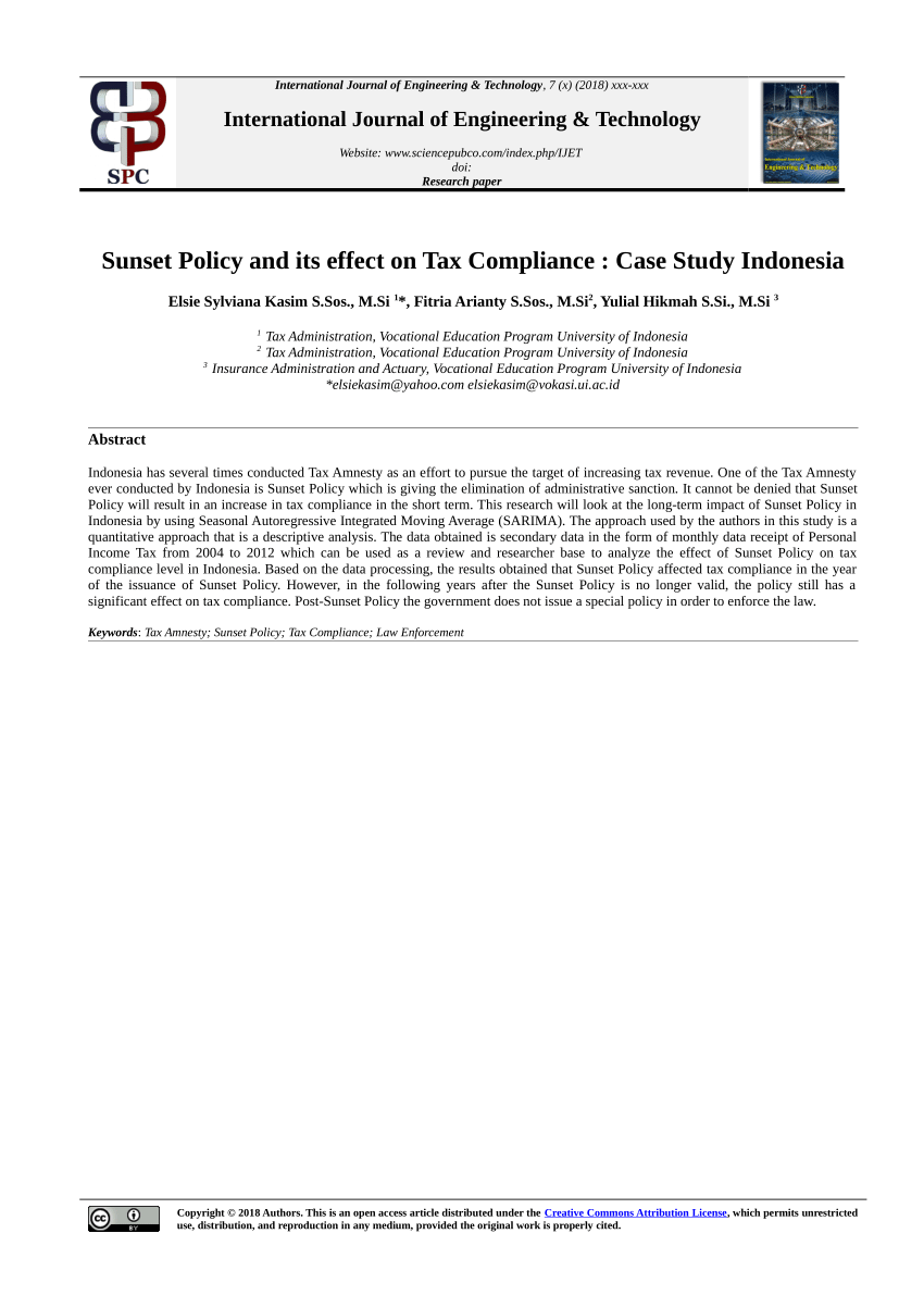 (PDF) Sunset Policy and its Effect on Tax Compliance: Case Study Indonesia