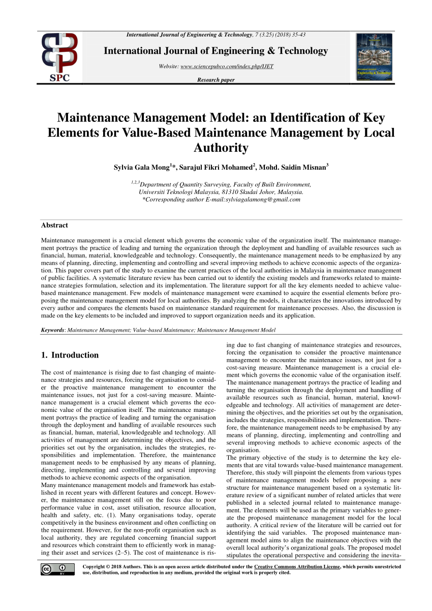 research paper on maintenance management