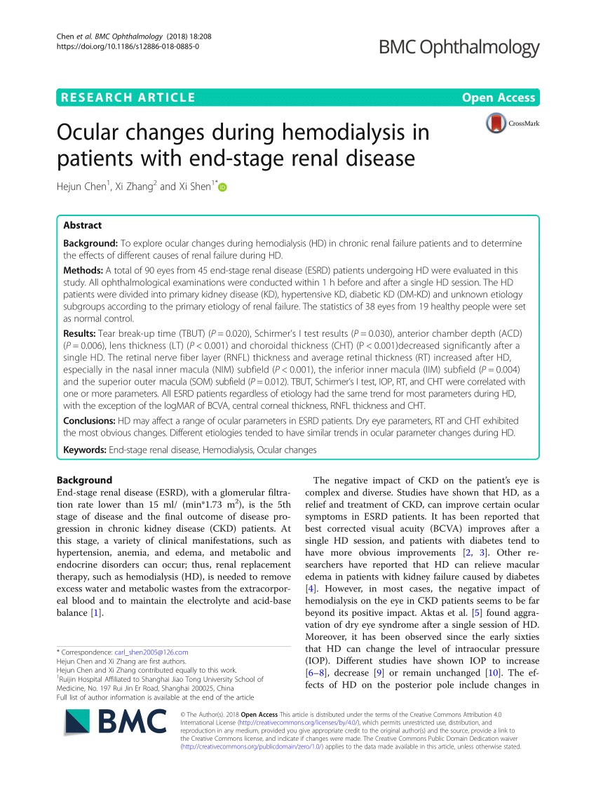 PDF Ocular changes during hemodialysis in patients with end stage ...