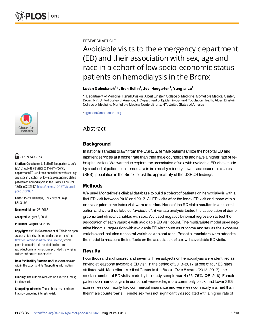 Pdf Avoidable Visits To The Emergency Department Ed And