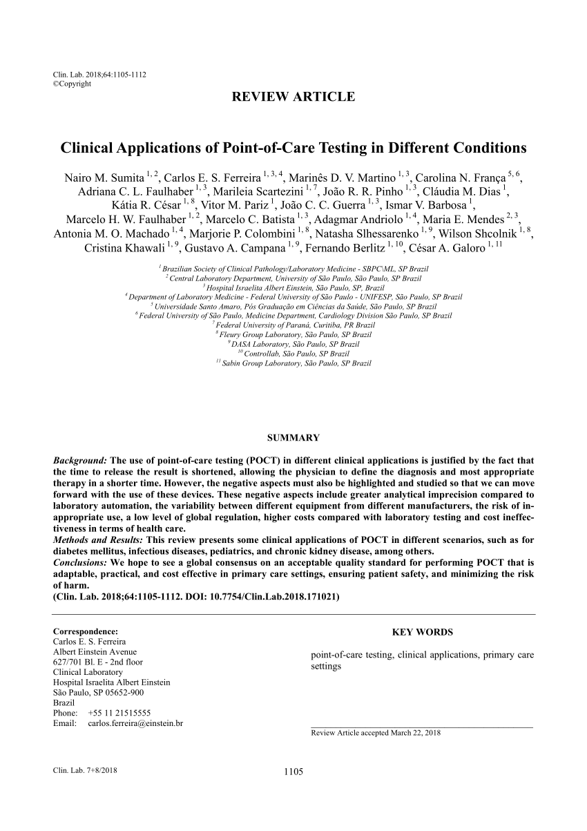 PDF) Clinical Applications of Point-of-Care Testing in Different