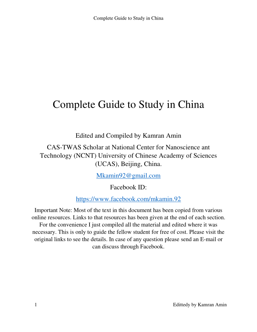 PDF) Complete Guide to Study in China