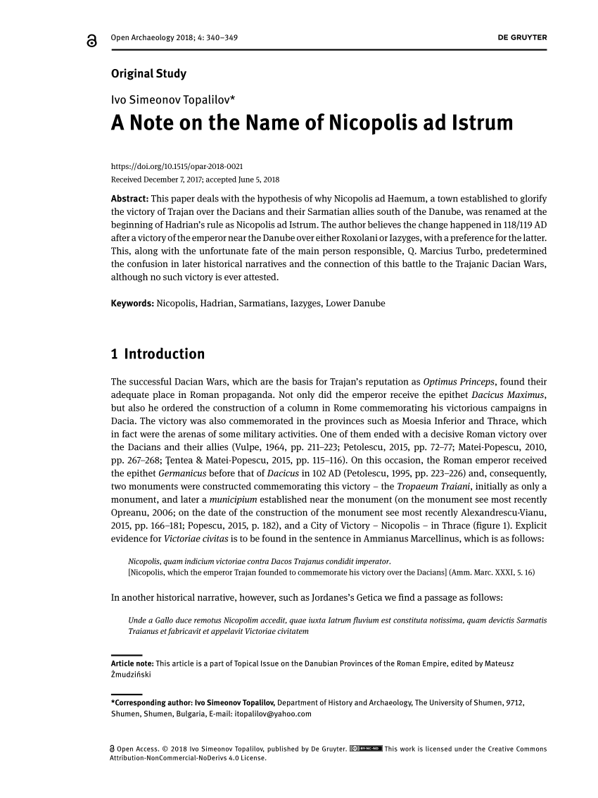 PDF) A Note on the Name of Nicopolis ad Istrum