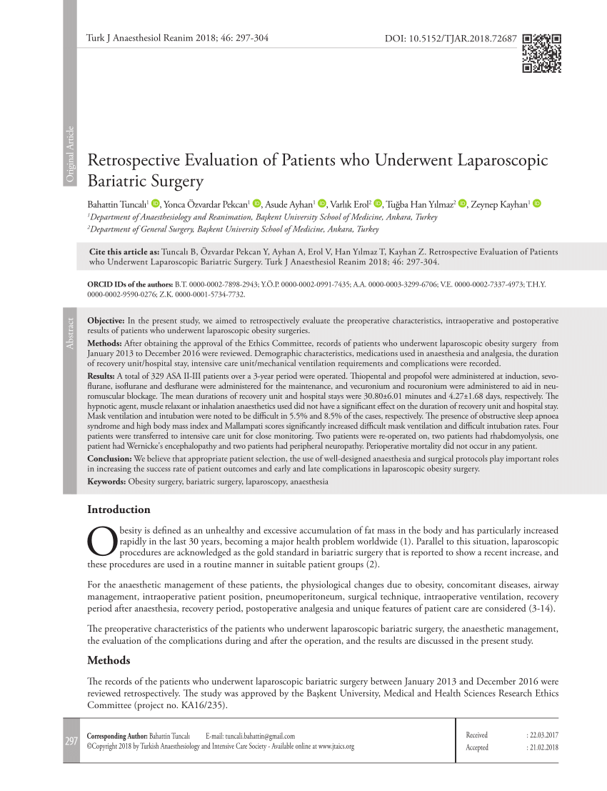 Pdf Retrospective Evaluation Of Patients Who Underwent Laparoscopic Bariatric Surgery