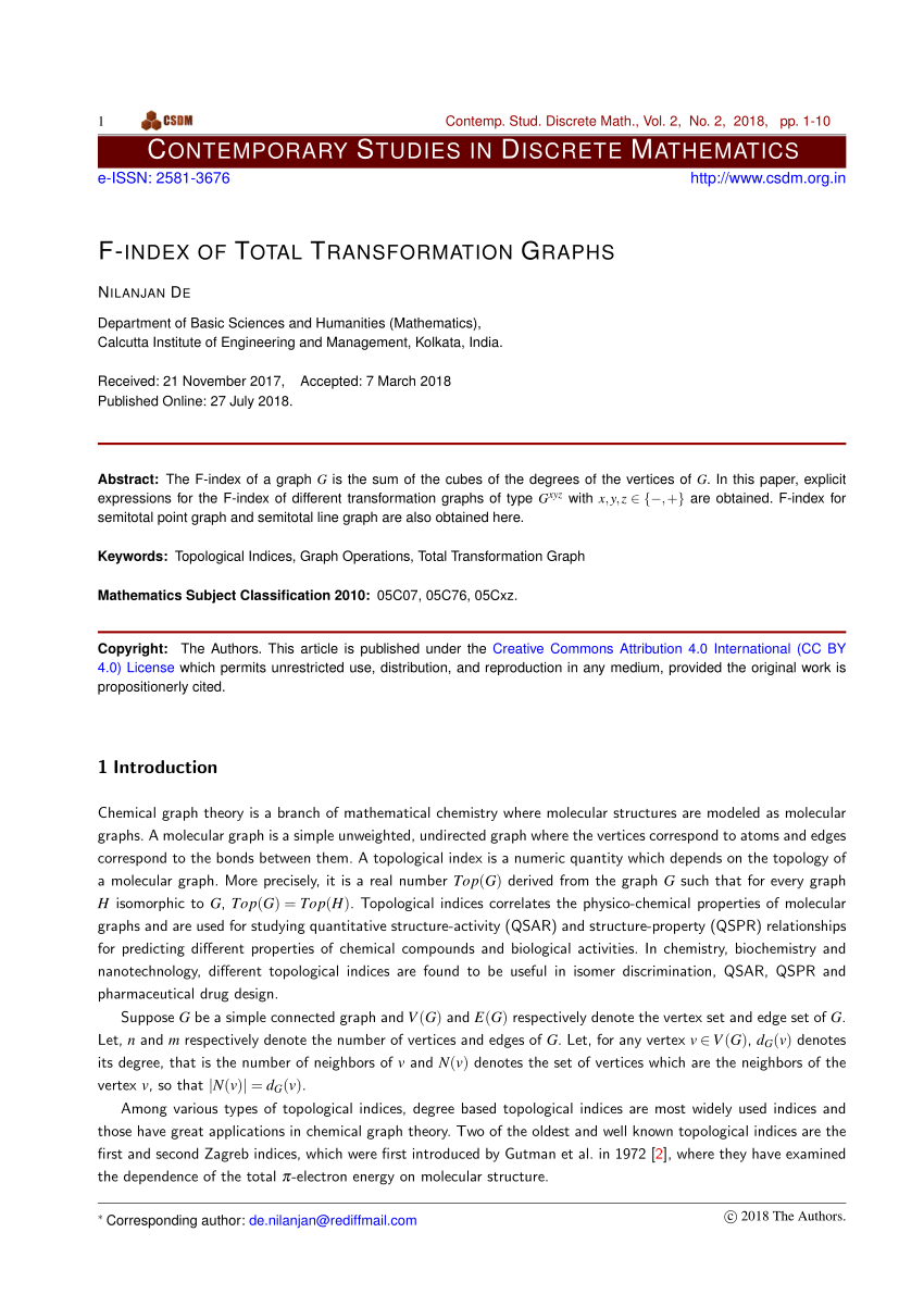 Pdf F Index Of Total Transformation Graphs