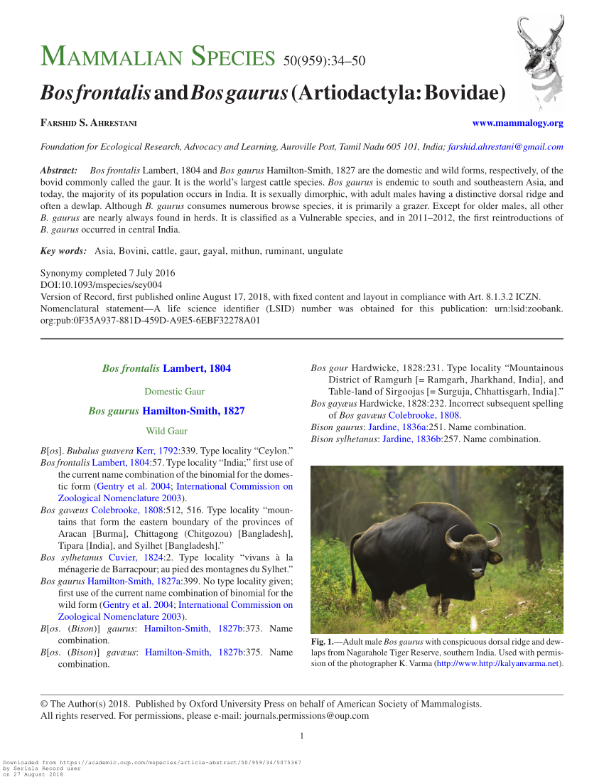 PDF) Bos frontalis and Bos gaurus (Artiodactyla: Bovidae)