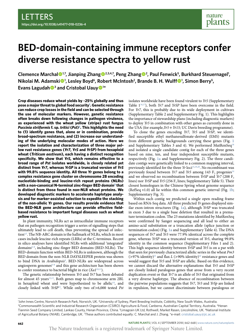 BED-domain-containing immune receptors confer diverse resistance spectra to  yellow rust