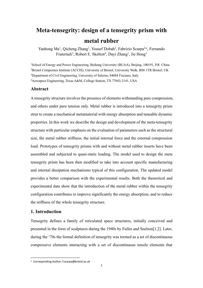 Pdf Meta Tensegrity Design Of A Tensegrity Prism With Metal Rubber