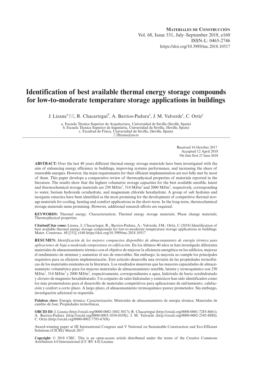 PDF) Identification of best available thermal energy storage 