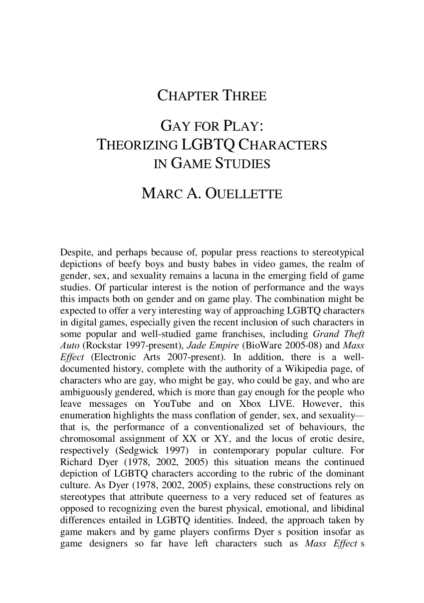 PDF) CHAPTER THREE GAY FOR PLAY: THEORIZING LGBTQ CHARACTERS IN GAME STUDIES