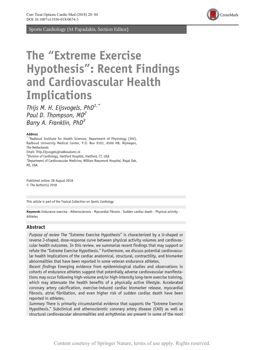 Limited Gør livet reaktion PDF) The “Extreme Exercise Hypothesis”: Recent Findings and Cardiovascular  Health Implications