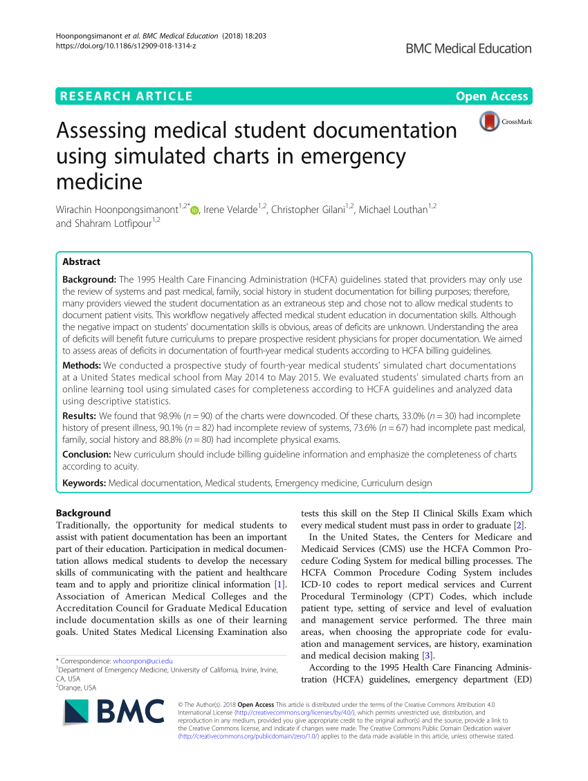 (PDF) Assessing medical student documentation using simulated charts in