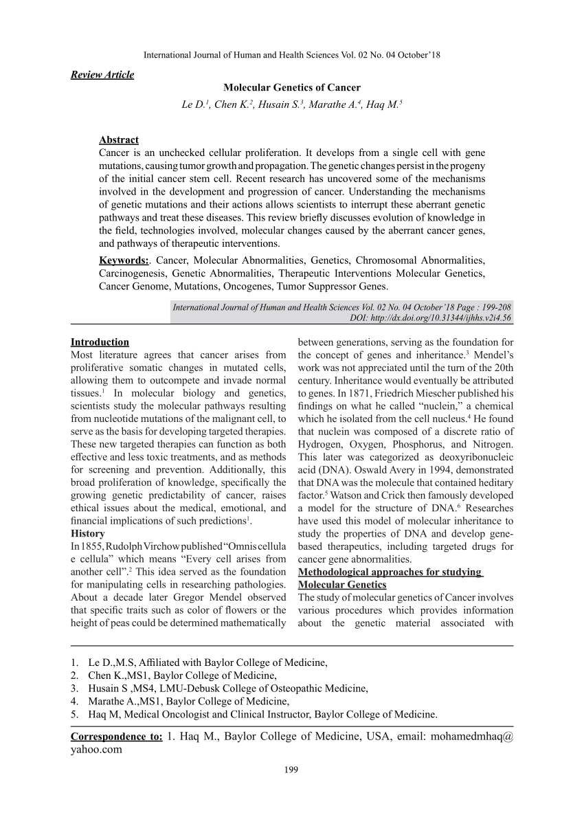 (PDF) Molecular Genetics of Cancer