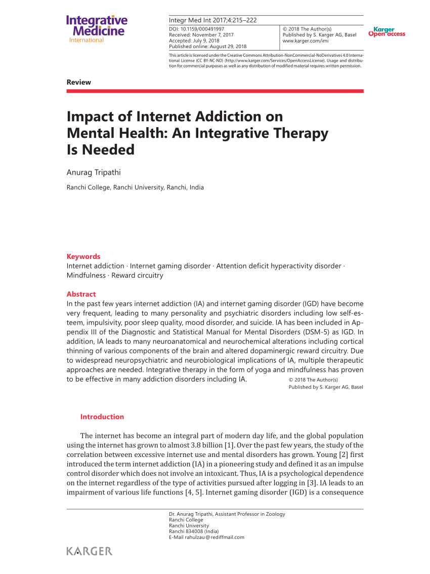 impact of internet addiction on mental health research paper
