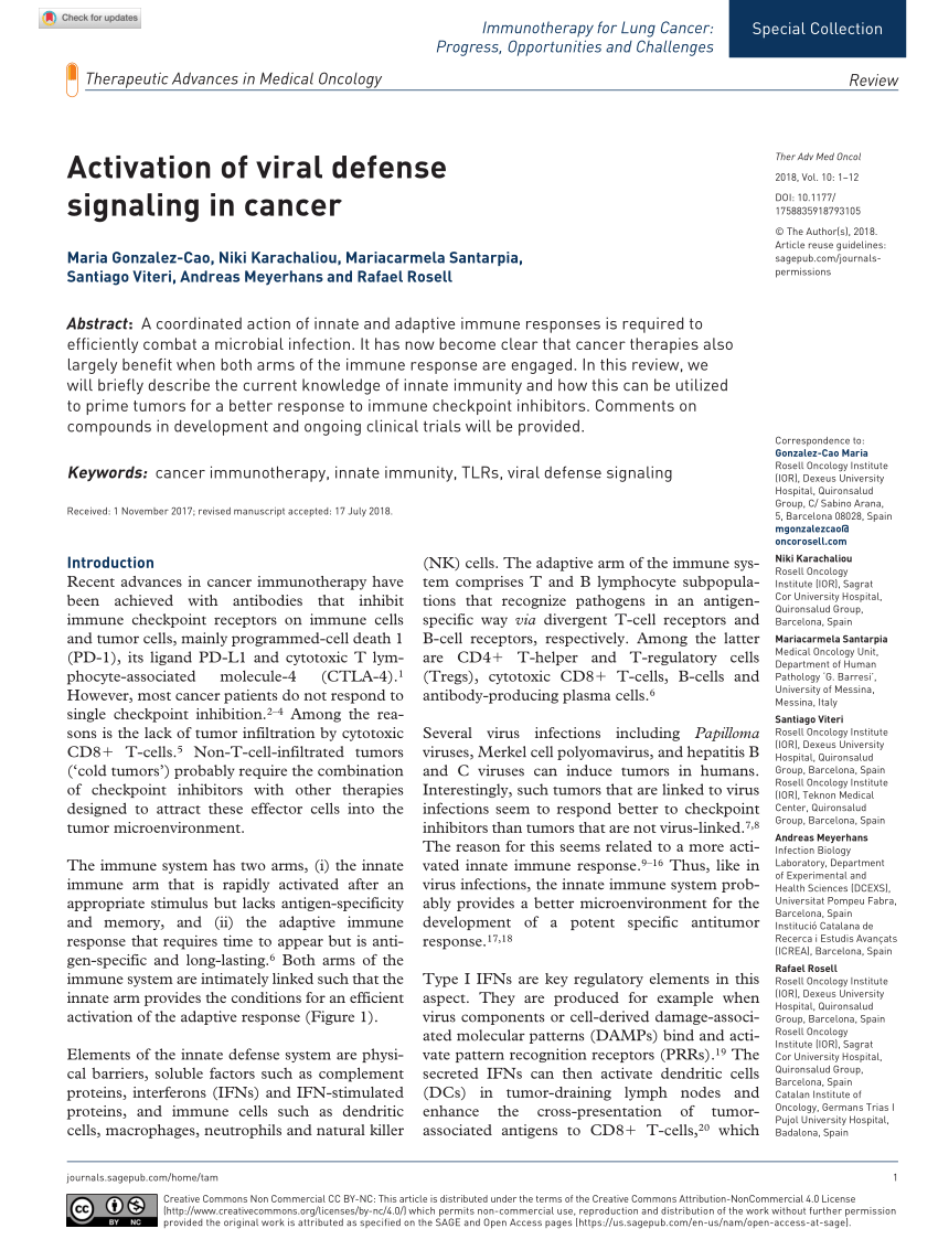 PDF Activation of viral defense signaling in cancer