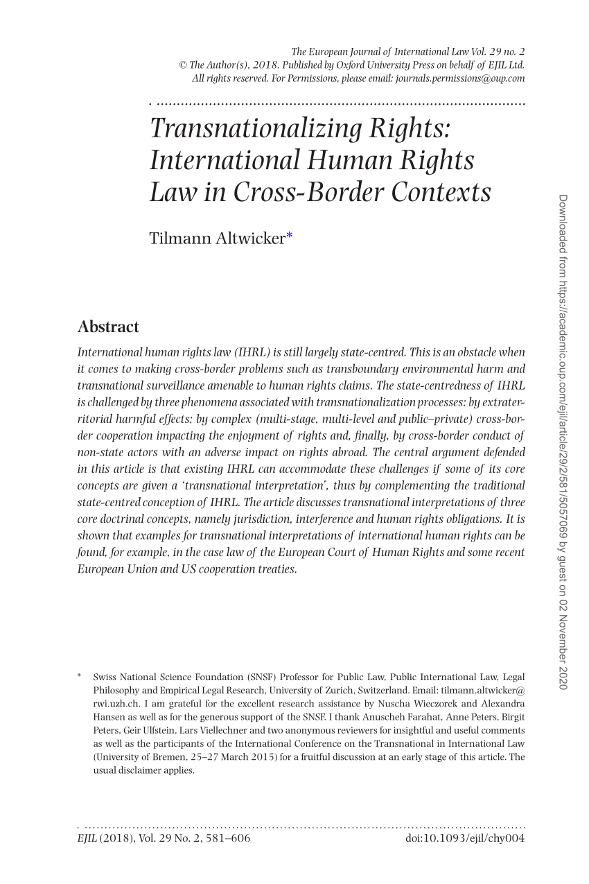 PDF) Transnationalizing Rights: International Human Rights Law in  Cross-Border Contexts