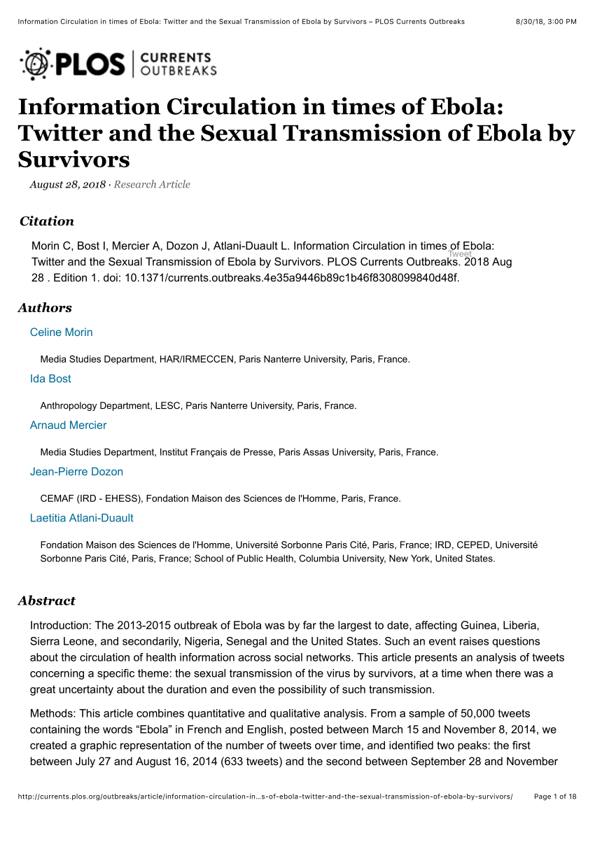Pdf Information Circulation In Times Of Ebola Twitter And The Sexual Transmission Of Ebola By
